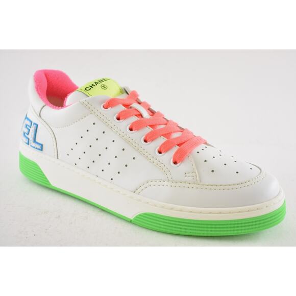 Chanel Mens 20P White Multicolor Neon CC Logo Flat Runner Trainer Sneaker 44 11 - Picture 4 of 12
